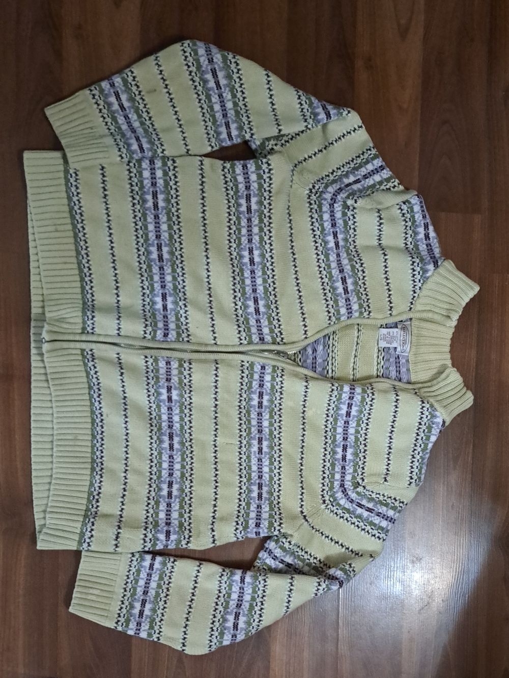 Vintage Northern Reflections Pale Lime Striped Zip Cardigan. Cottagecore. Cozy.